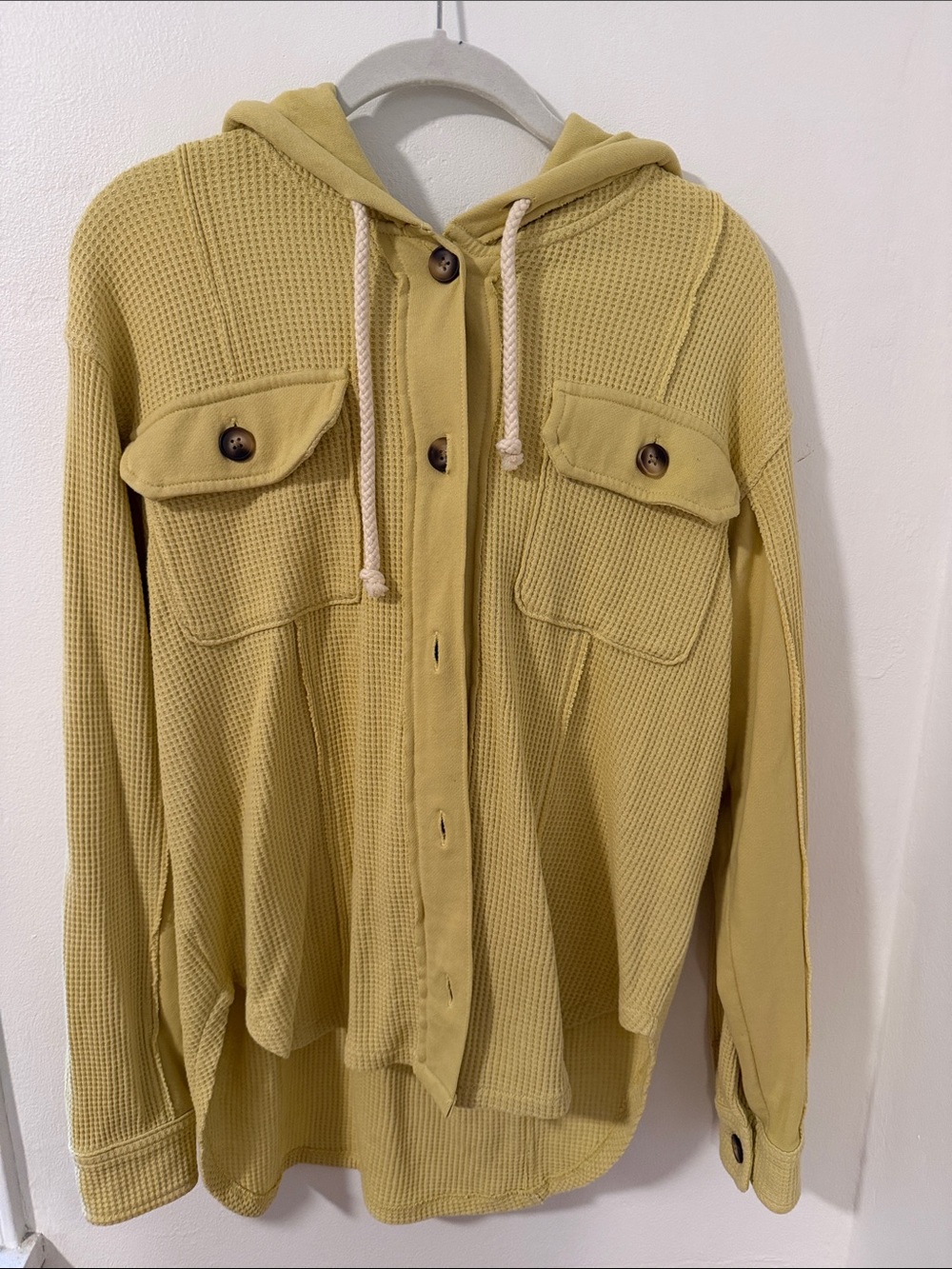 American Eagle Hooded Waffle Knit Shirt Jacket - Yellow